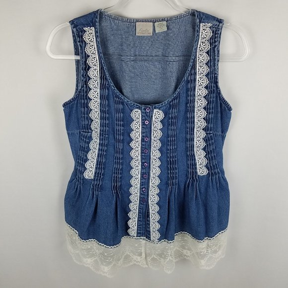 Fiorlini International top denim/lace szM‎ - Picture 1 of 6